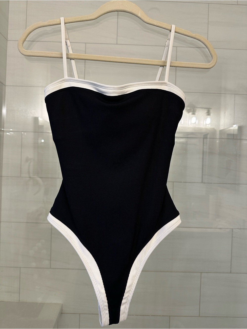 l*space Black One-Piece Swimsuit with Cream Trim Straps